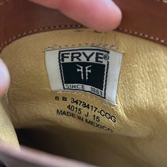 FRYE Zoe Ring Short Leather Heeled Ankle Boots Women's Sz 8 Cognac Equestrian - Picture 7 of 11